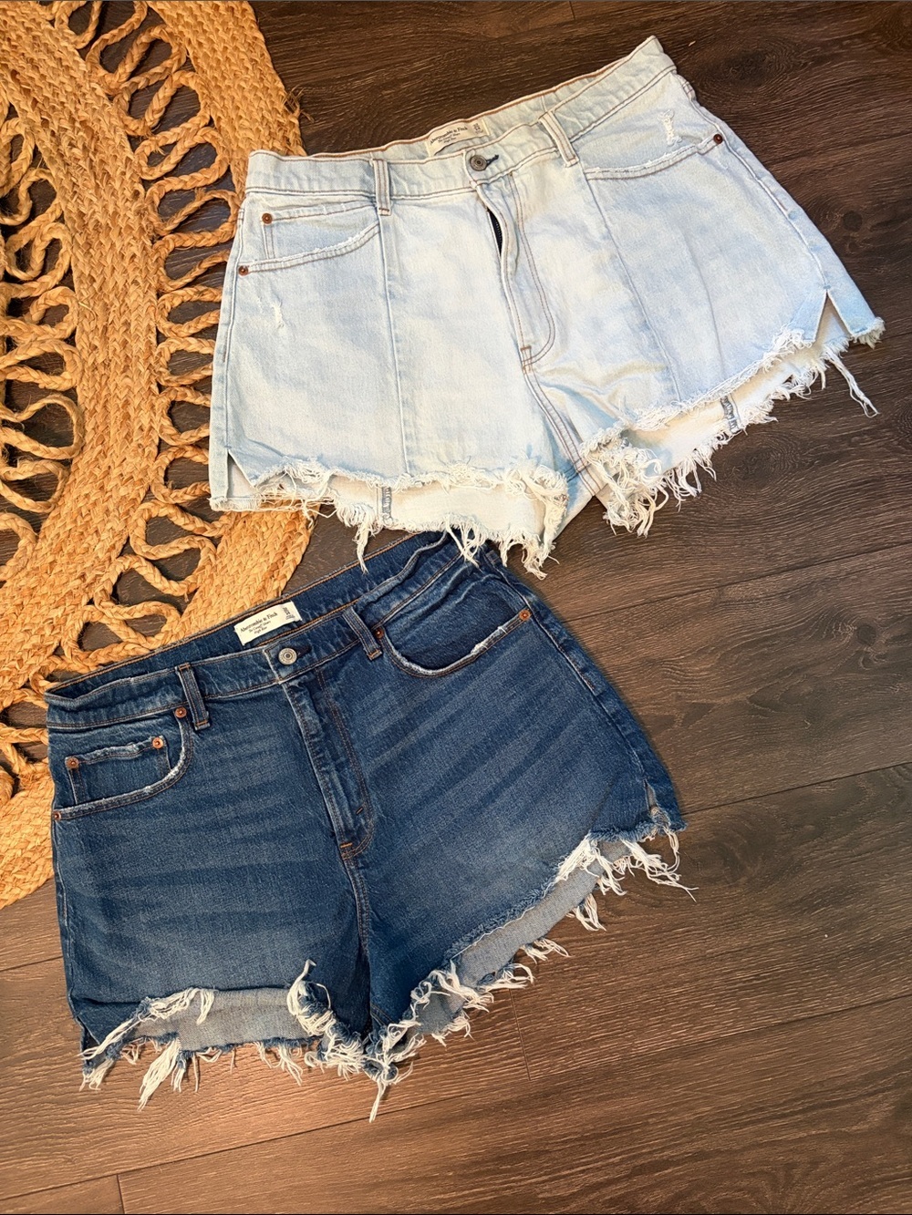 Abercrombie & Fitch Distressed Cutoff Denim Shorts in Light Wash and Dark Wash